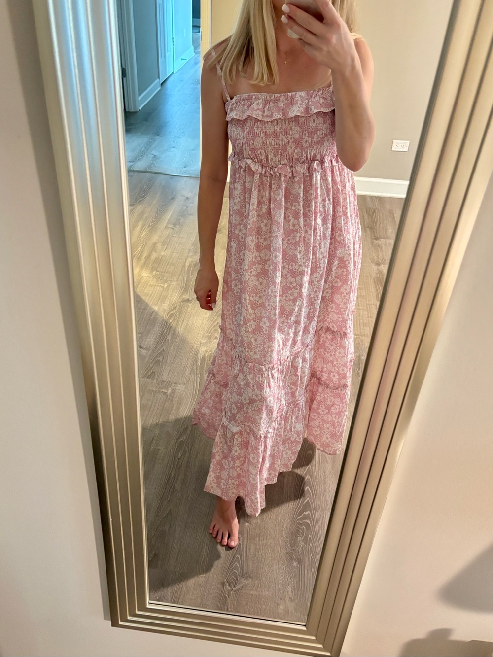 Vignette Pink Floral Smocked Tiered Maxi Dress Size M